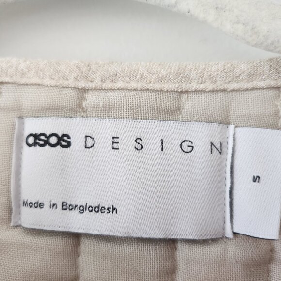 (NEW + TAGS) ASOS DESIGN linen crop collarless quilted jacket in oatmeal - Picture 3 of 5